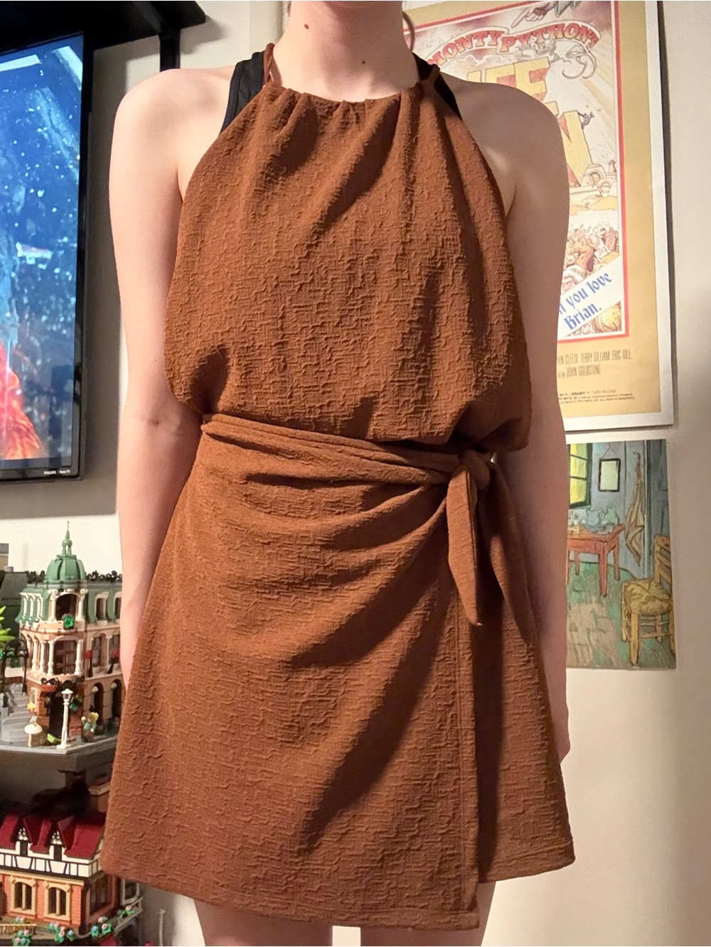 Women’s Halter Tie-Waist Dress in Brown